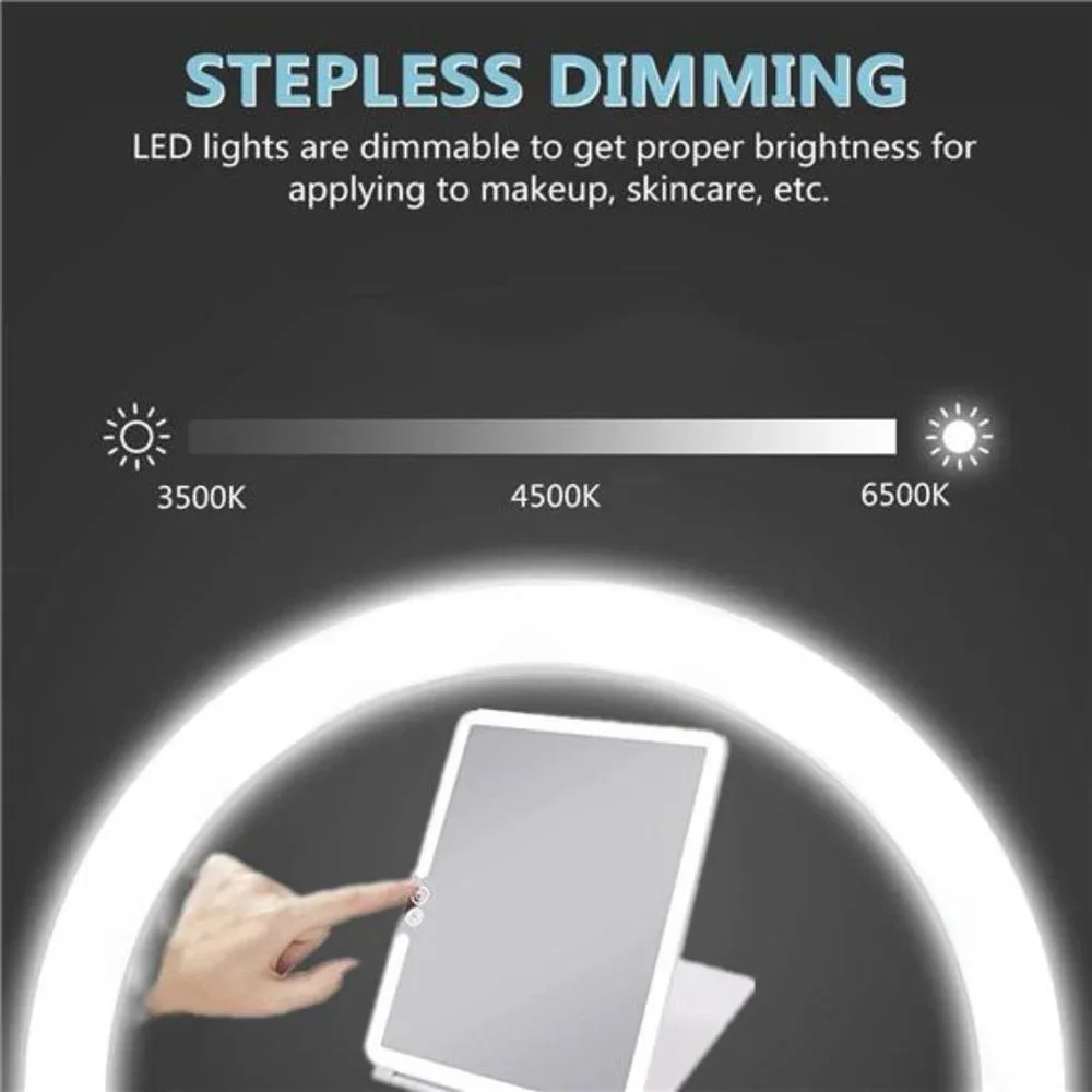 Folding Lighted Makeup Mirror with 72 LEDs 3 Colors Light Modes USB Rechargable